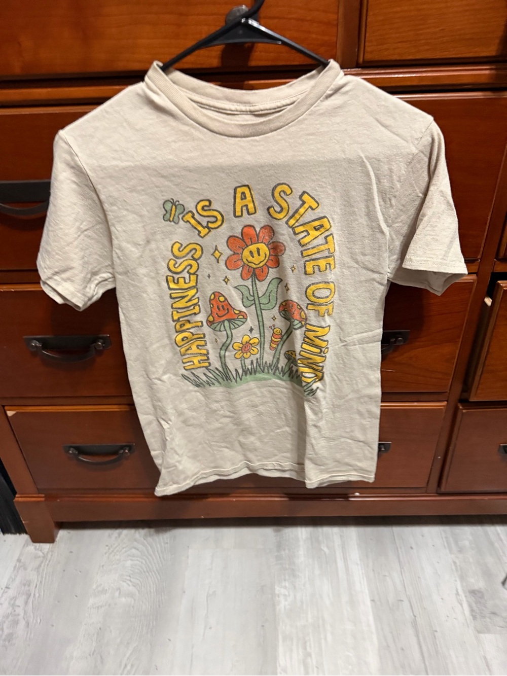 Obey Beige Graphic Tee with Yellow & Orange Floral Design